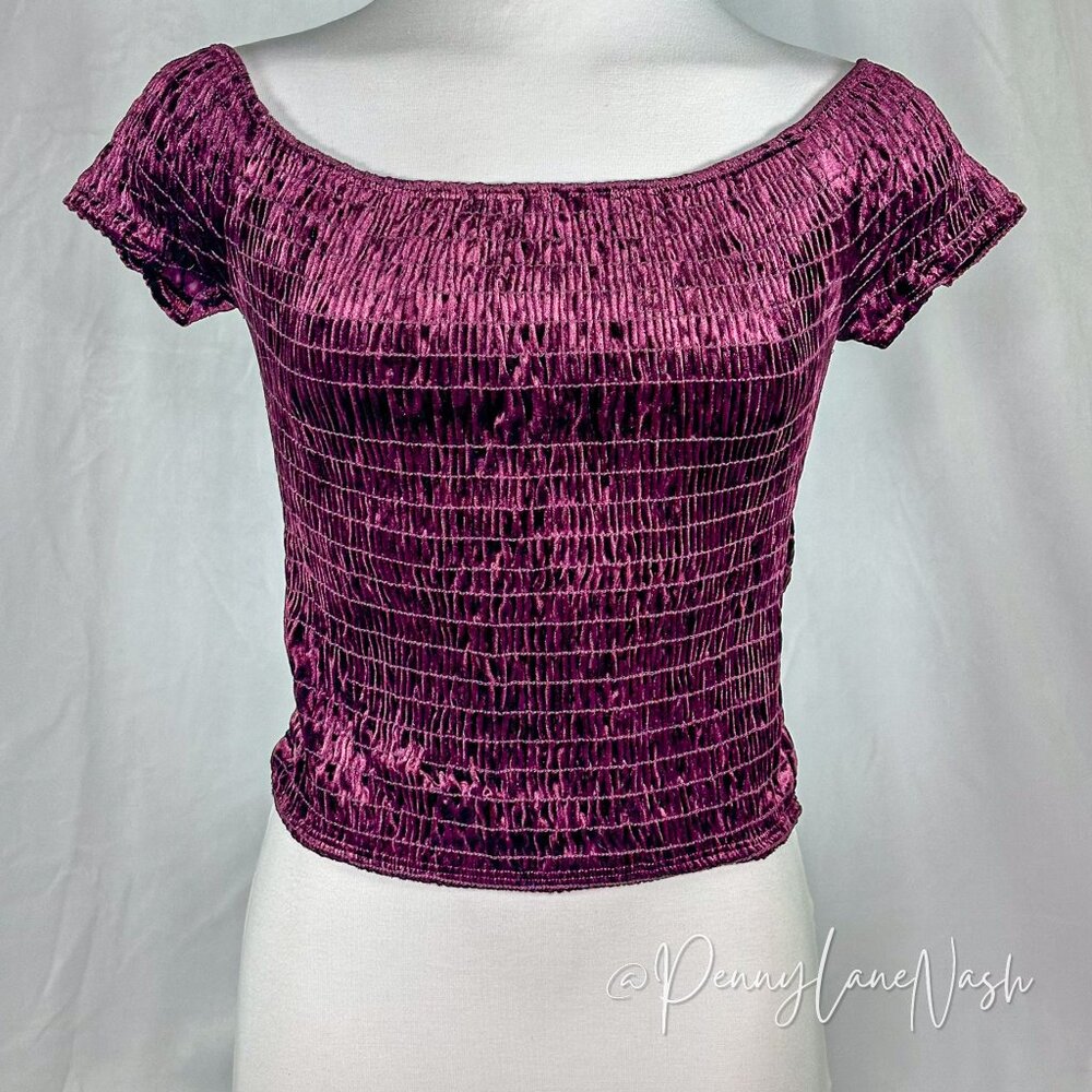 Molly Green Smocked Off The Shoulder Crop Top - Picture 1 of 7